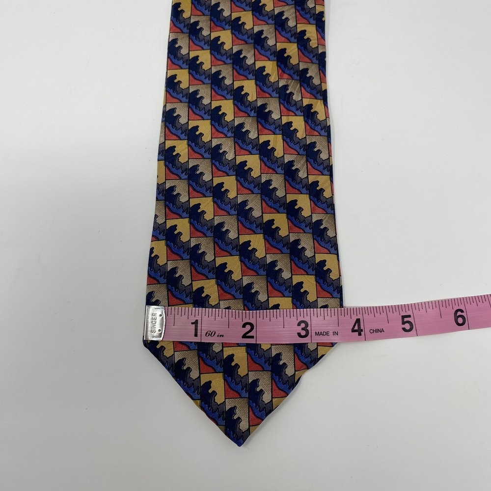 J Garcia 57"x3.5" Tie Mens Red Blue Yellow Geometric 100% Silk Necktie - Picture 2 of 6